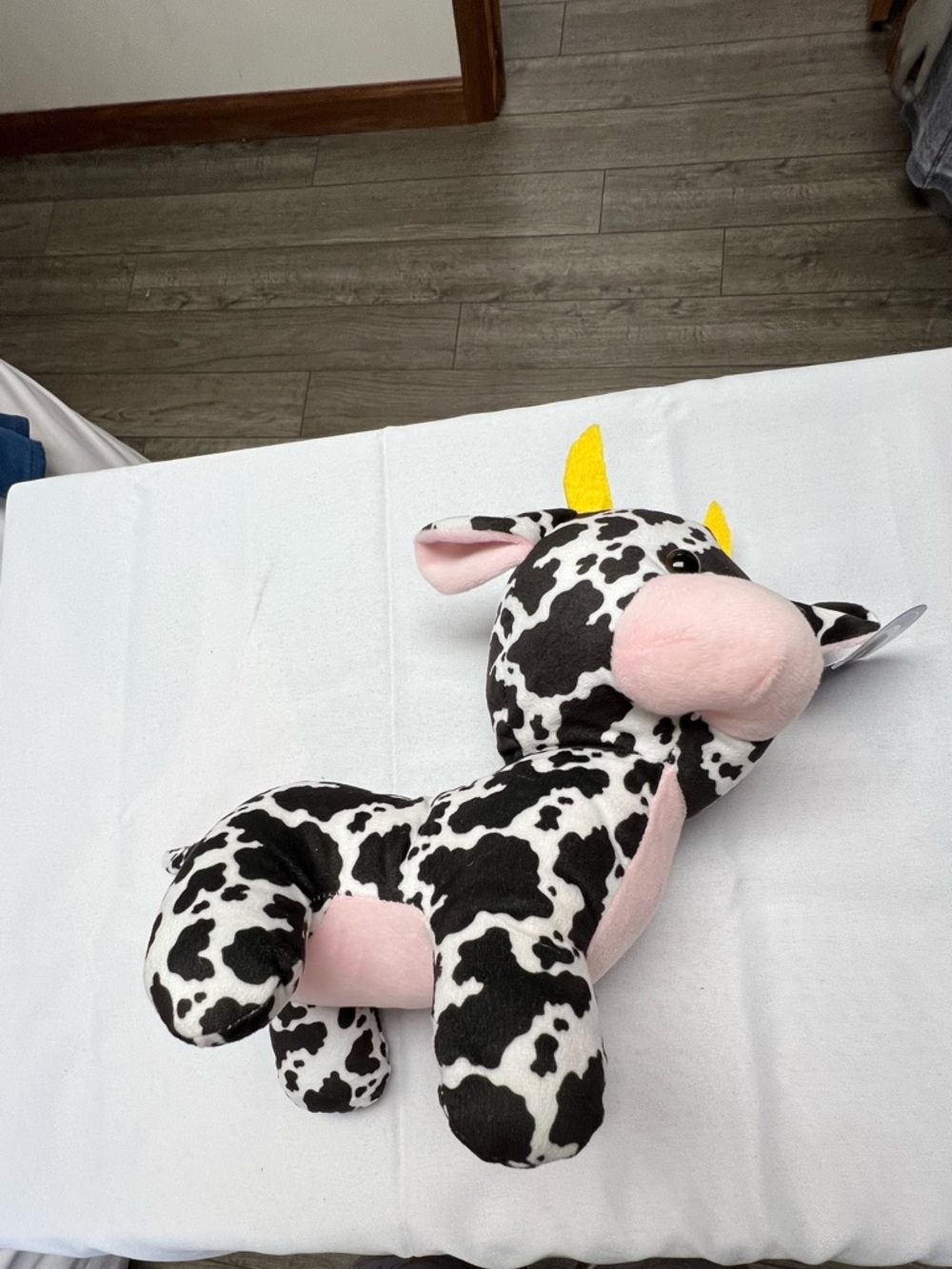 Plush Cow Stuffed Animal - Black, White & Pink with Yellow Horns
